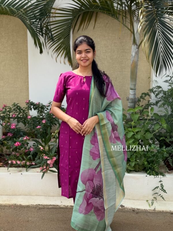M- 364 💜PURPLE WITH GREEN FLORAL KURTI SET💚