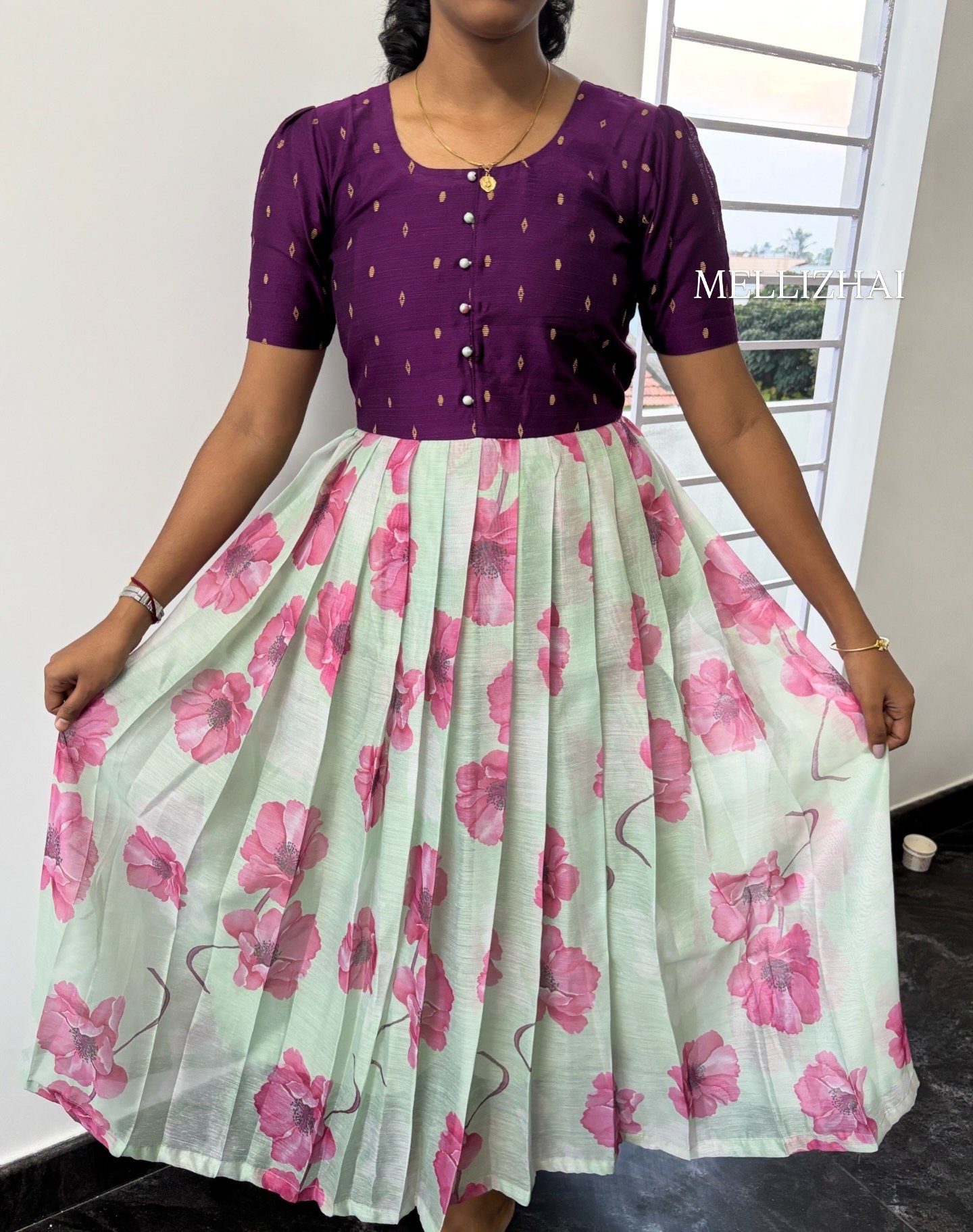 PURPLE WITH GREEN FLORAL MAXI