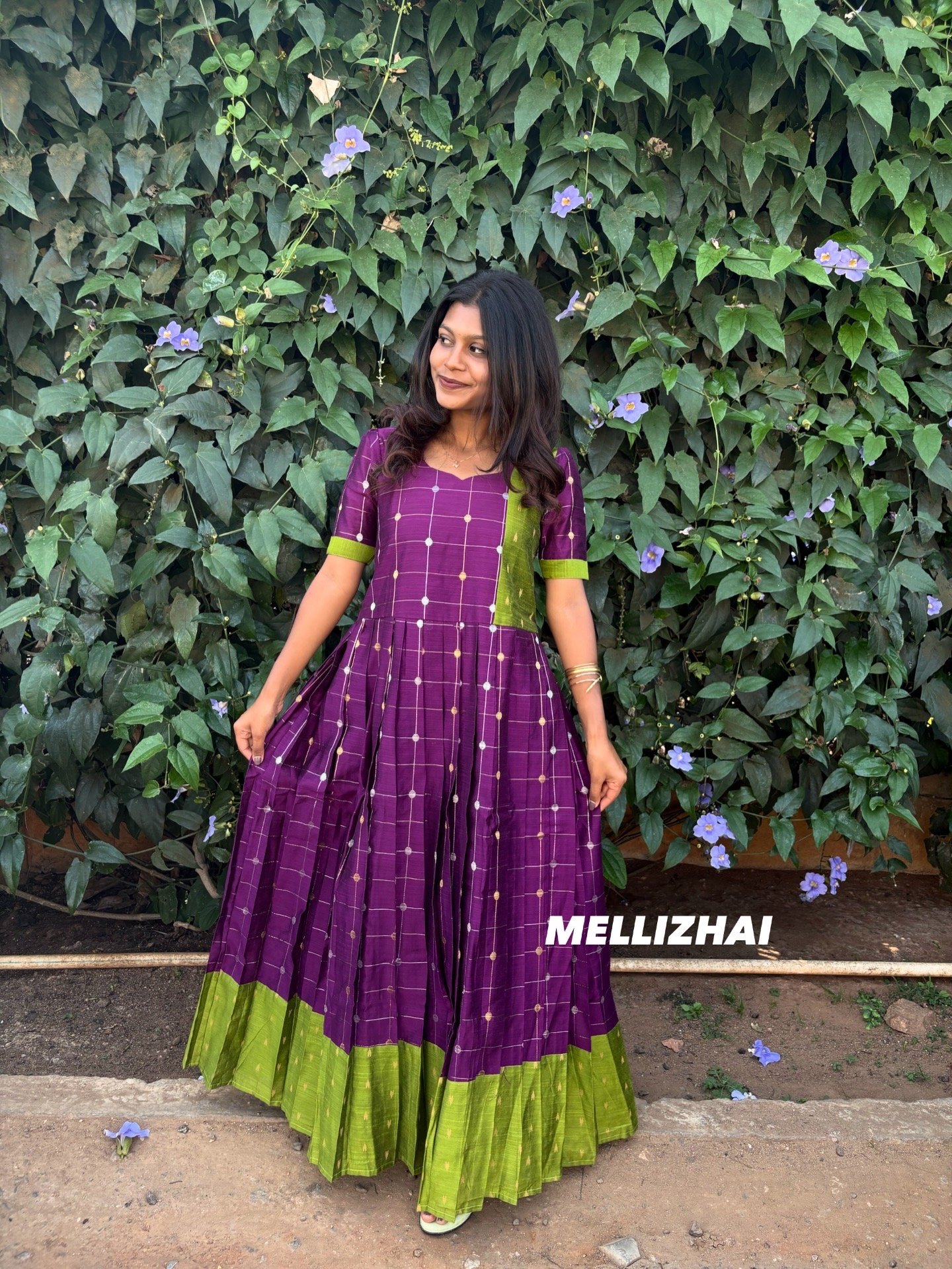 PURPLE WITH GREEN SILK MAXI